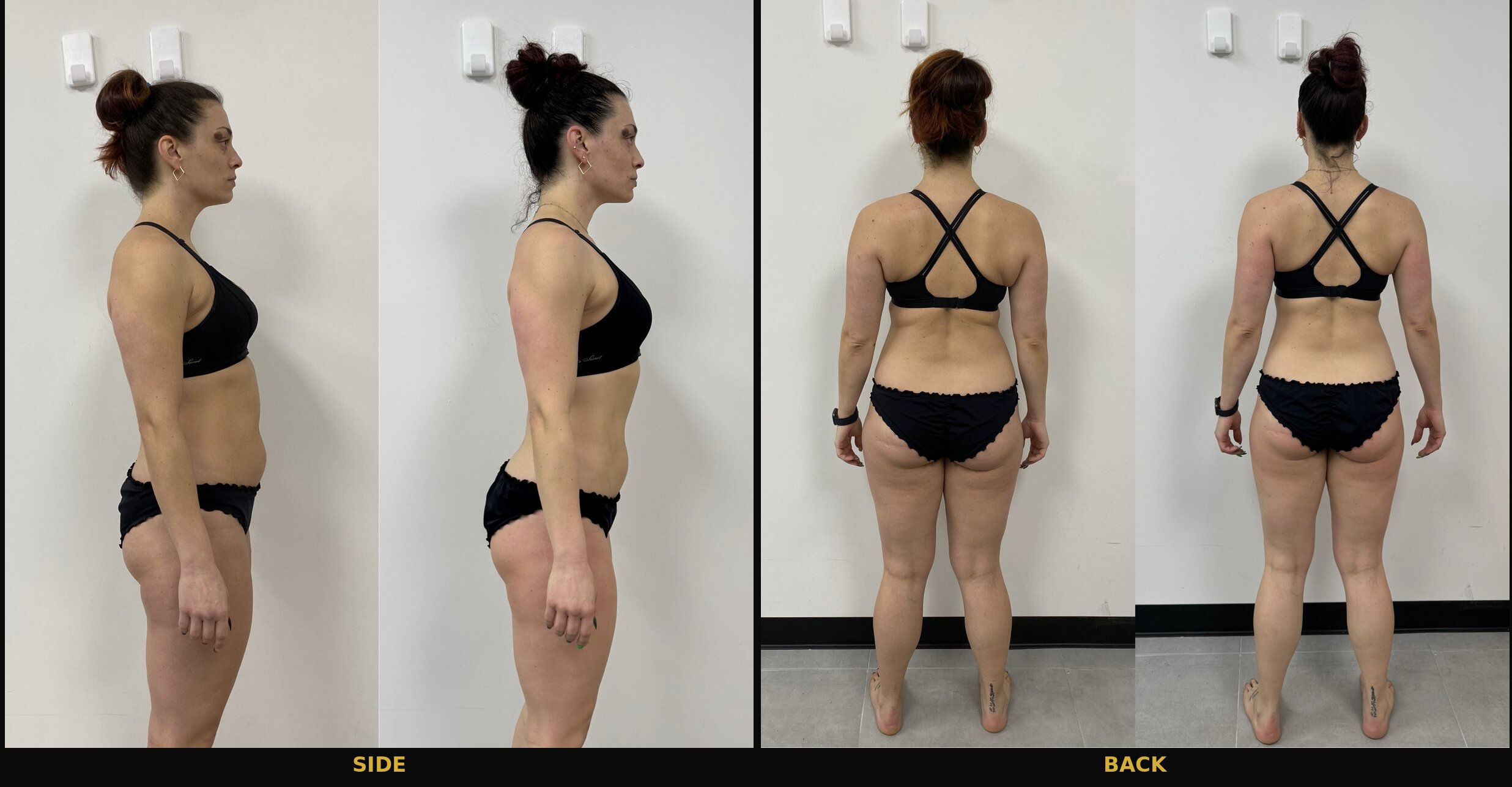 Before and after transformation, side and back view